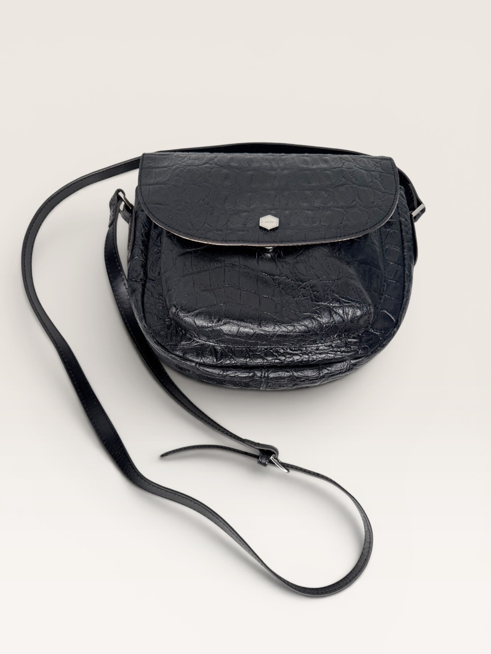Lodis Black Leather Croc Embossed Crossbody